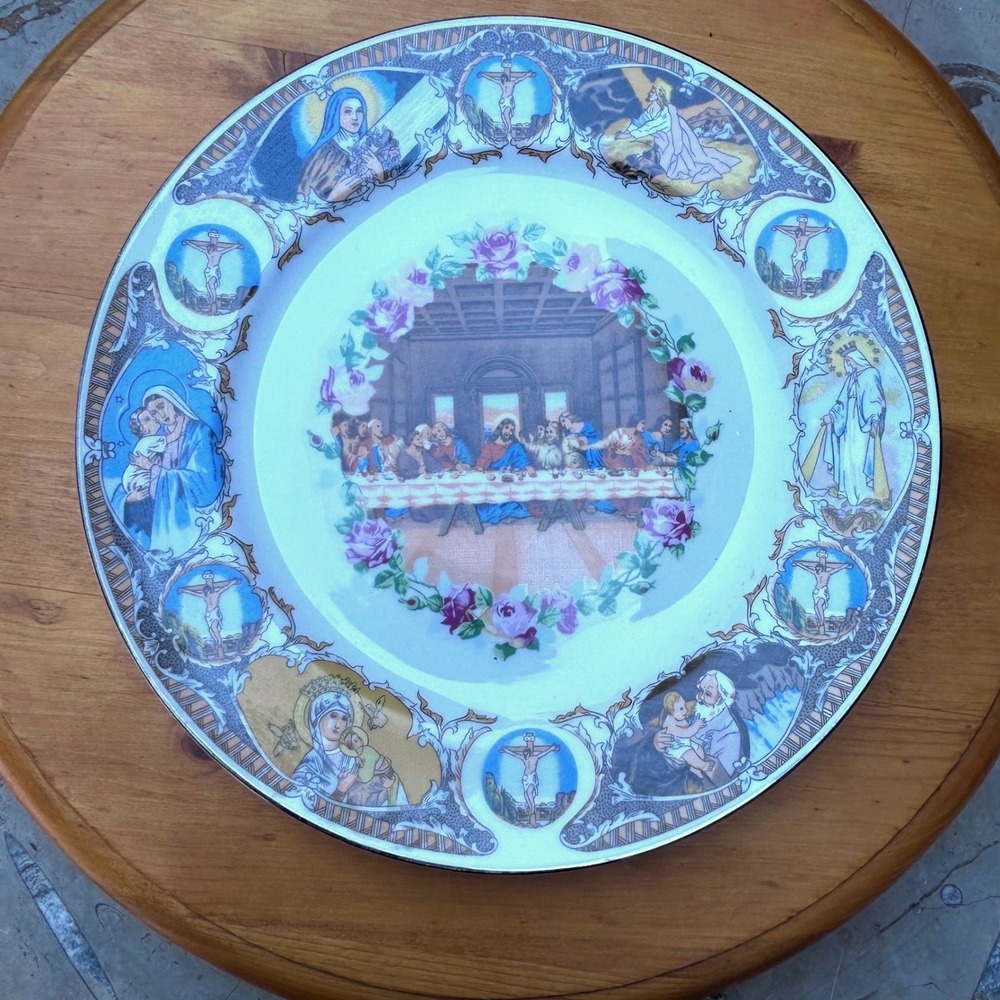 Vintage Last Supper Collector Plate Large Multicolor Religious Platter Cameron